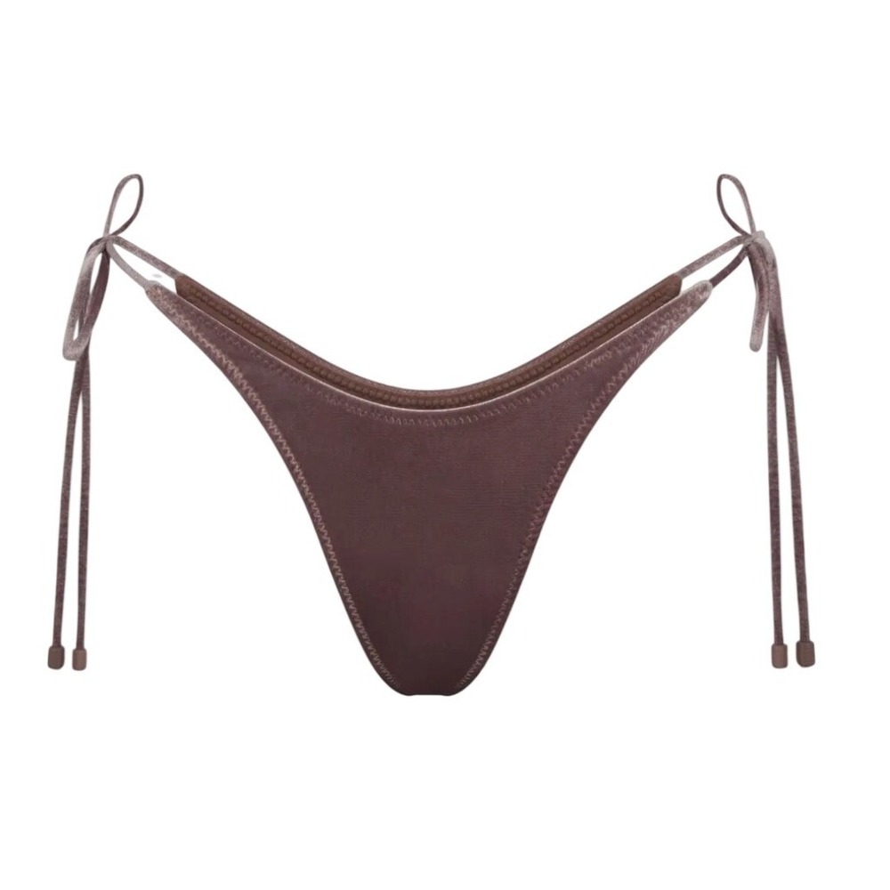 SKIMS Stretch Velvet Tie Tanga Bikini Bottom‎ Smokey Taupe 4X NWT